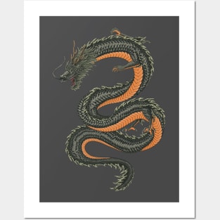 Aggressive japanese fantasy dragon vector illustration Posters and Art